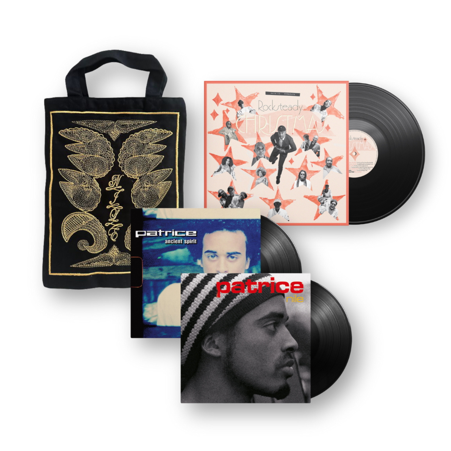 Bundle: Patrice presents Rocksteady Christmas + Nile-, AncientSpirit- & "Nile- & Raw & Uncut"-Bag
